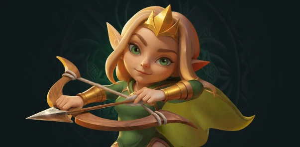 Herospin elf archer hero with bow and green outfit